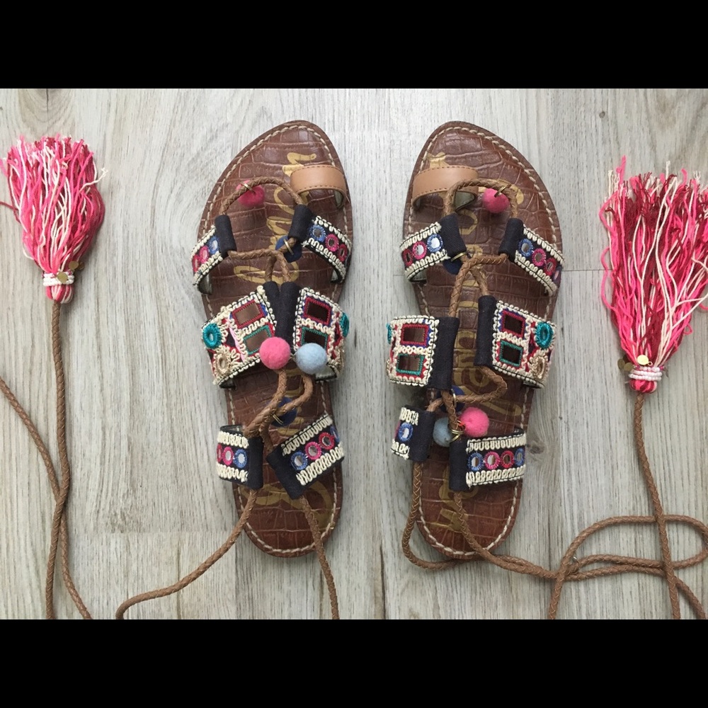 Sam Edelman embroidered canvas and leather sandals